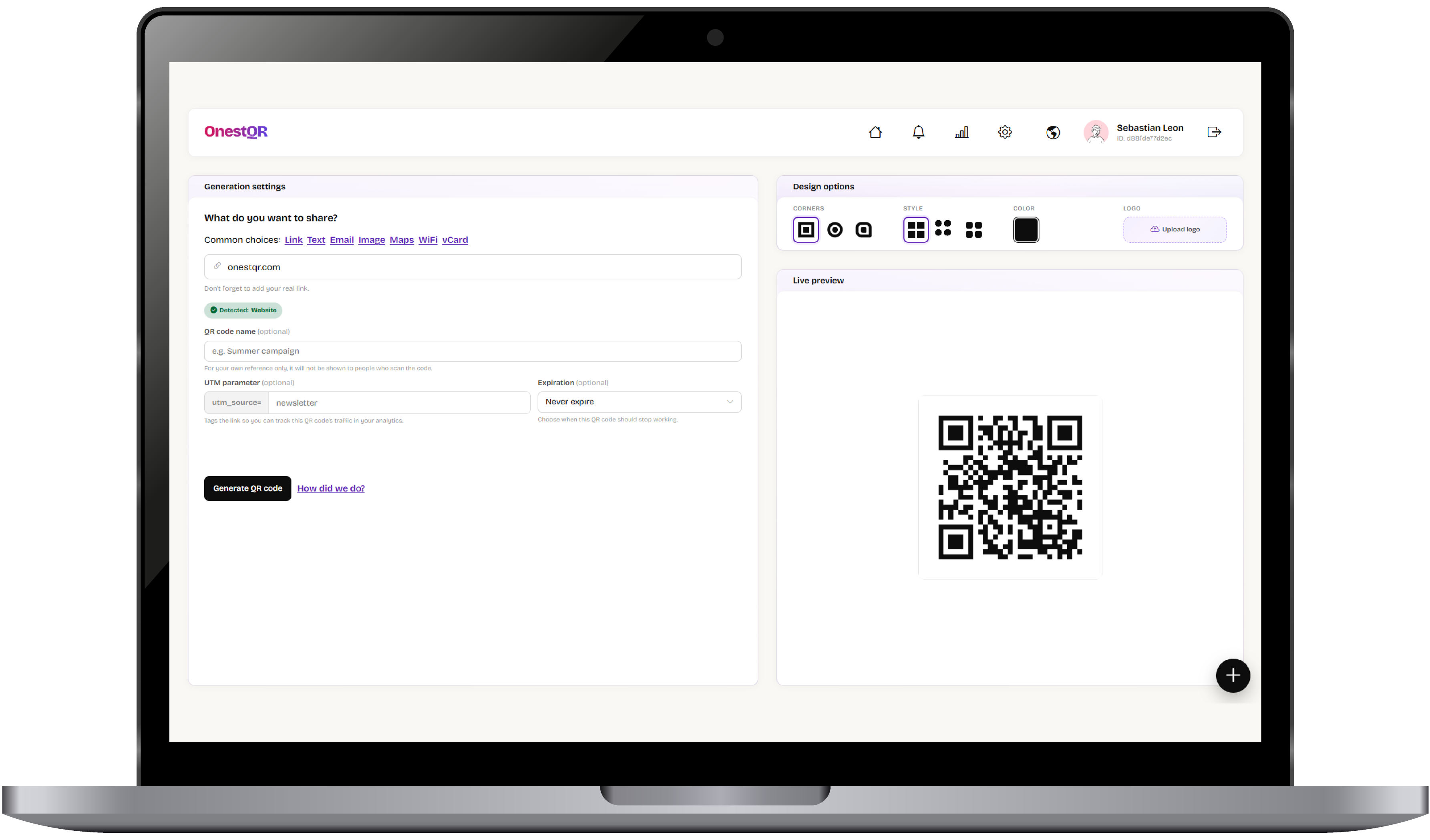 Generador de tipos de códigos QR de OnestQR