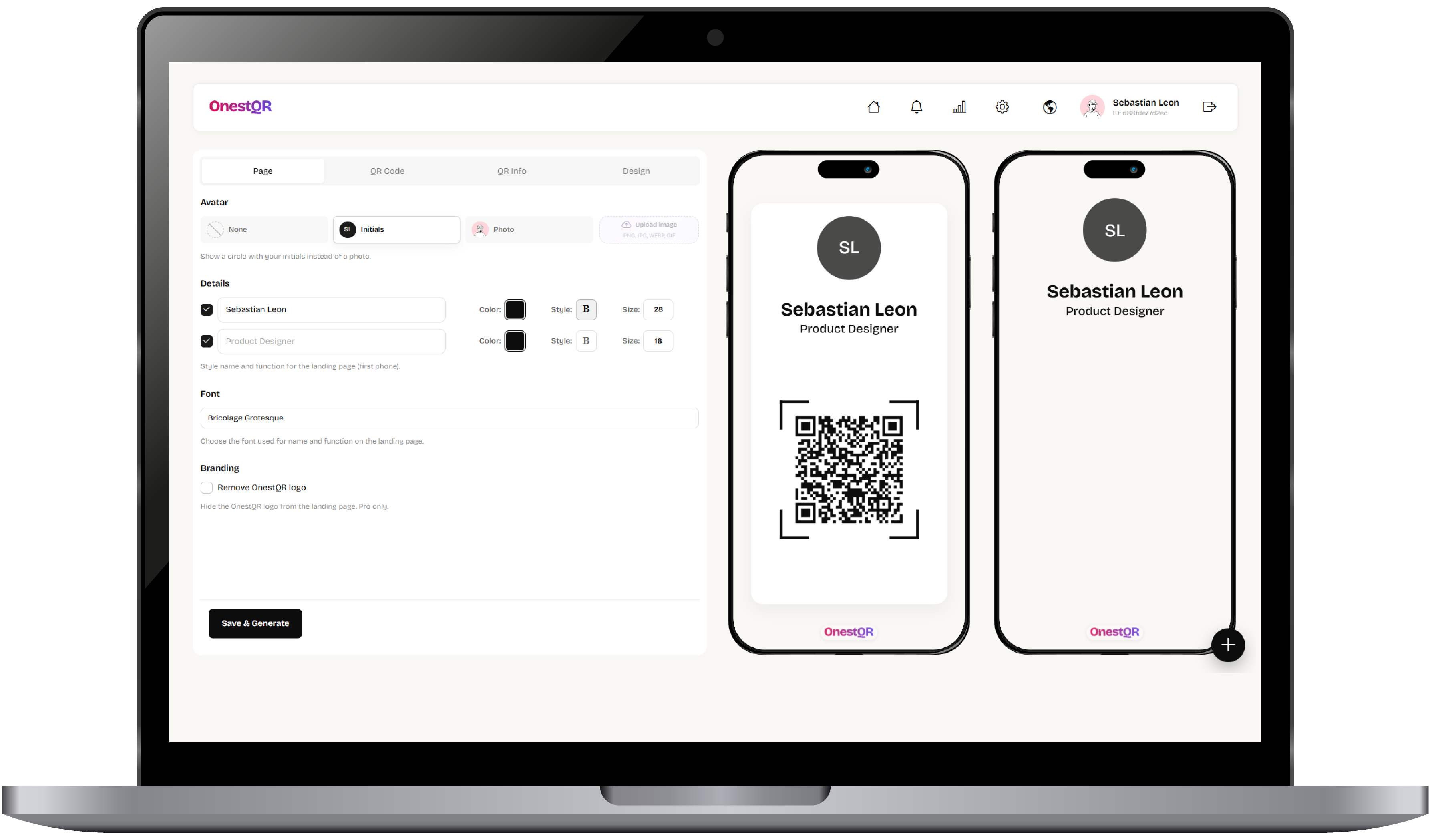 Creador de tarjeta de visita digital de OnestQR